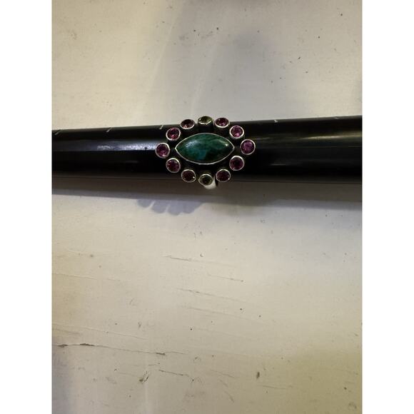 NICKY BUTLER NB Ring Size 6.75 925 Malachite Peridot Purple Stone India - Picture 2 of 7